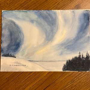 Unframed Original Watercolour Art Aurora Borealis Northern Lights by AB Artist